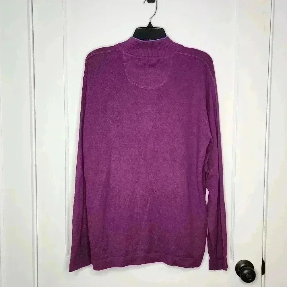Tommy Bahama Mens Size Large Cotton Cashmere Blend Quarter Zip Sweater Purple